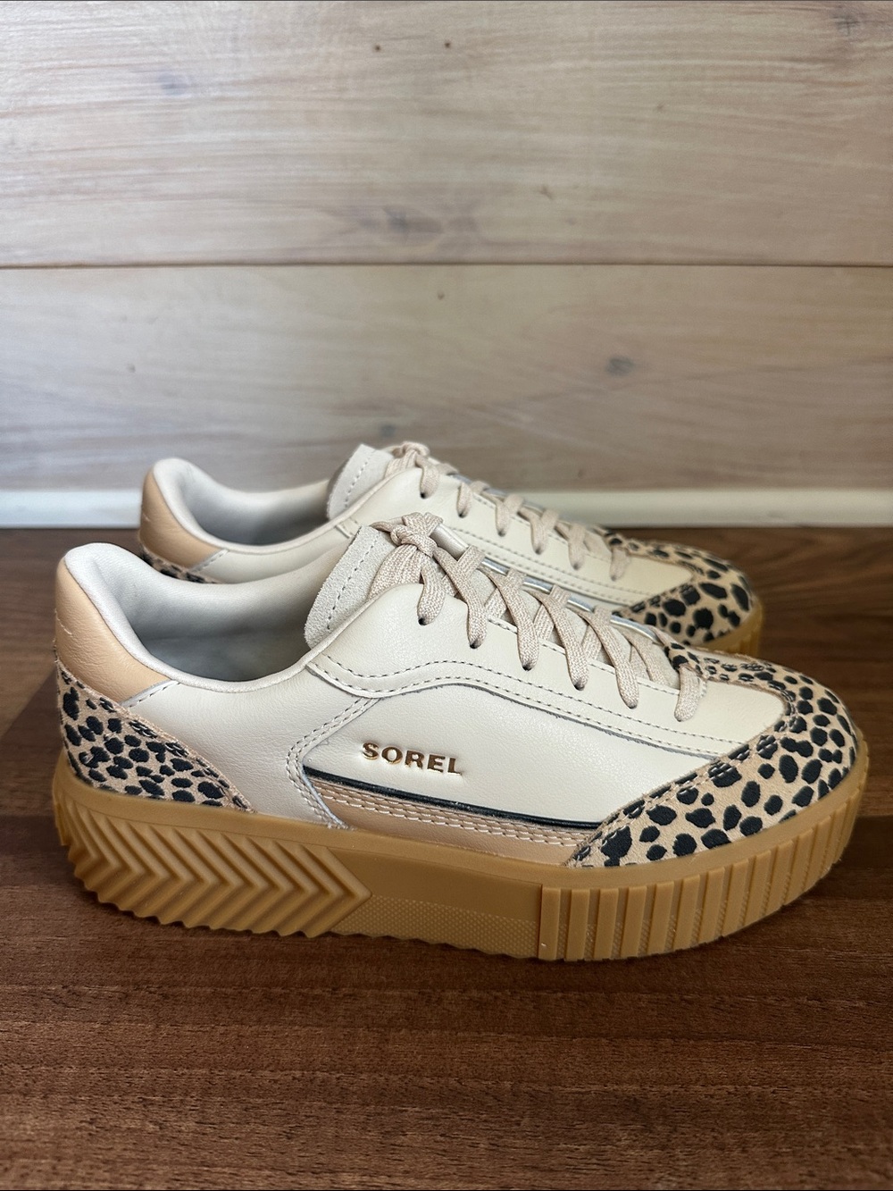 Sorel Cream Leopard Print Platform Sneakers - Picture 2 of 8